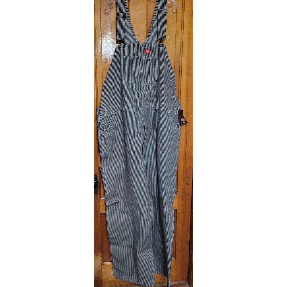 Dickies Hickory Stripe Bib Overalls Men's White Blue Striped Denim 50" X 32"